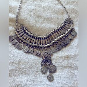 Vintage Silver Coin Tassel Choker
